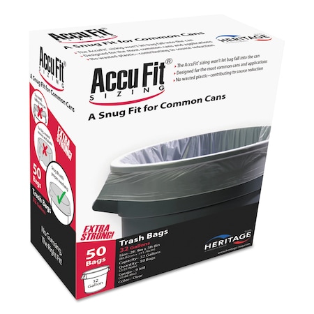 Accufit 32 gal Trash Bags, 33 in x 44 in, Premium, 0.9 mil, Clear, 50 PK H6644TC RC1